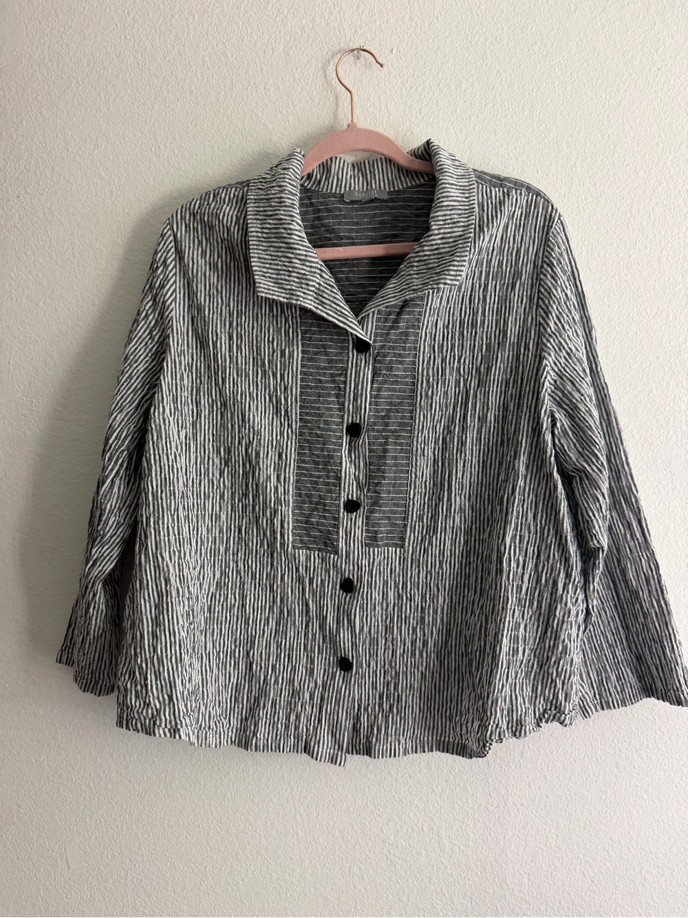 Habitat Women’s Striped Button-Front Grey Cotton Top Size XL